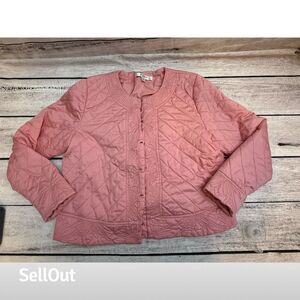 Liz Claiborne Women's Quilted Pink Jacket L Embroidered Detail Casual Fall trend